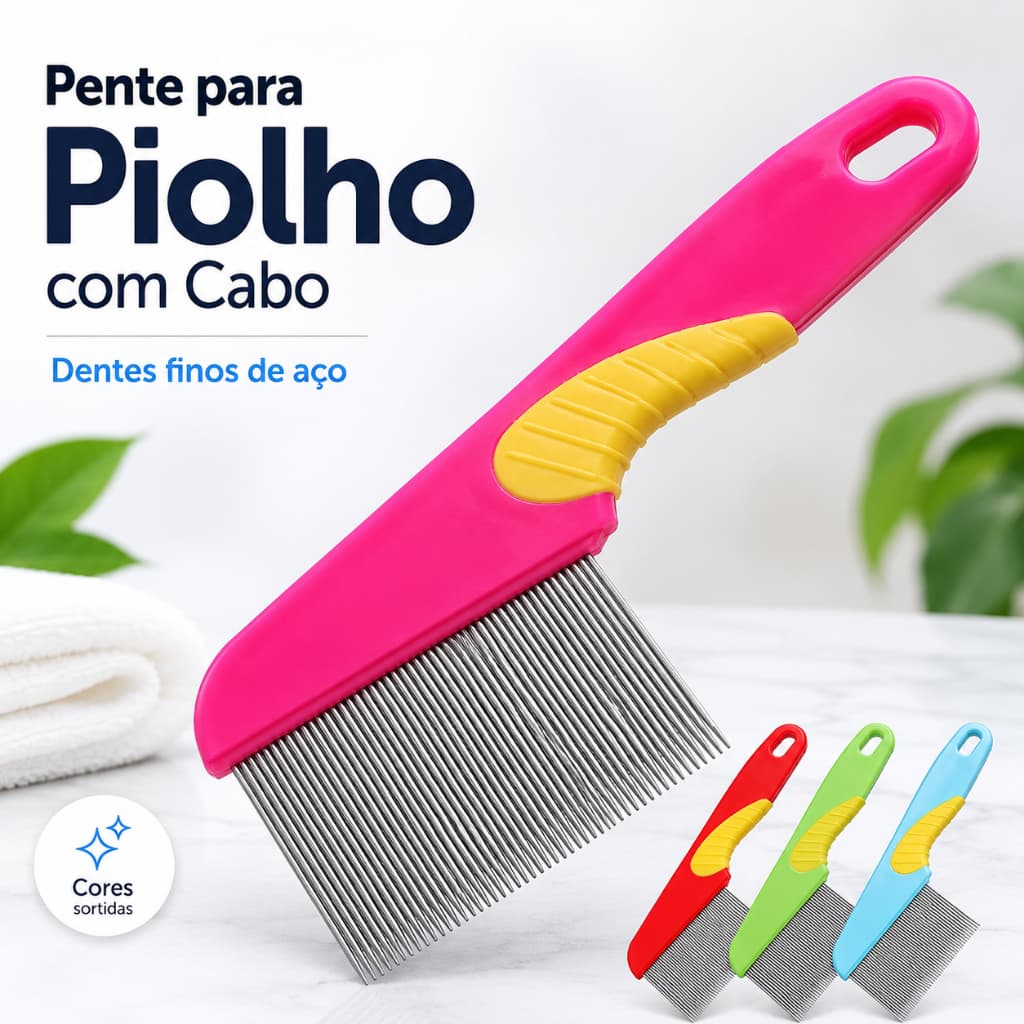 Pente Fino Extrator De Piolhos Lêndeas com Ranhuras Aço Inox