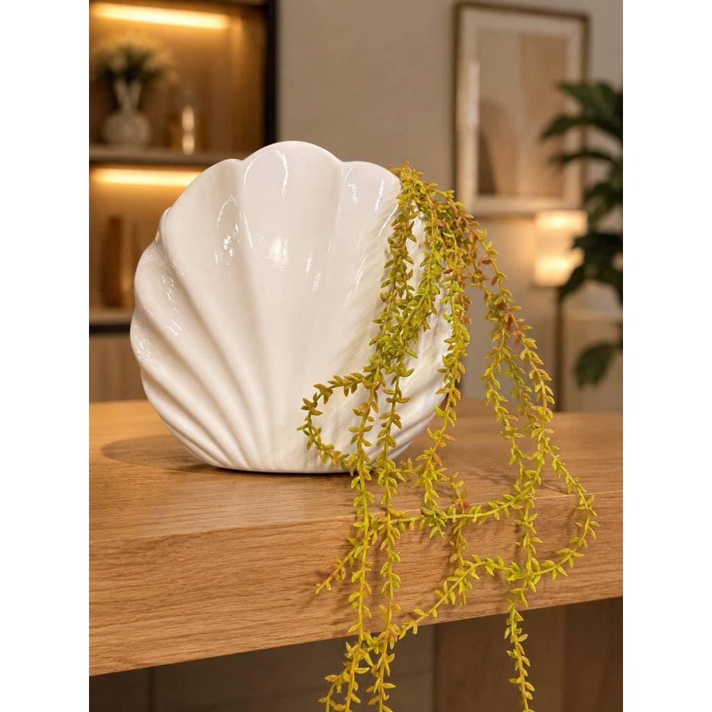 Vaso Decorativo Concha Cerâmica Branco Decoração Sala Escritório Festa Mesa Centro Presente