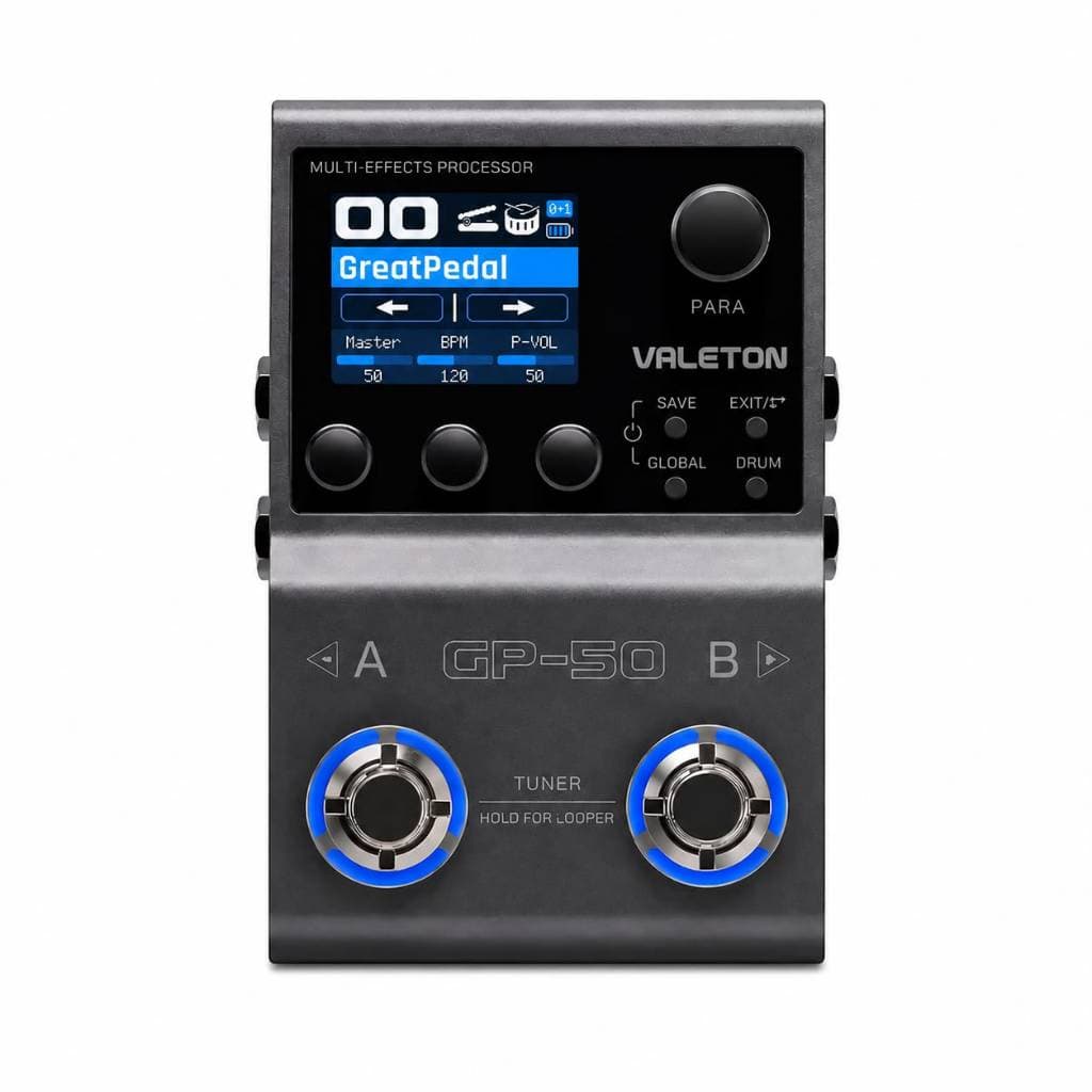 Pedaleira Multiefeitos Valeton GP-50 para Guitarra 100Efeitos Looper Interface USB Simulador de Amplificadores IR