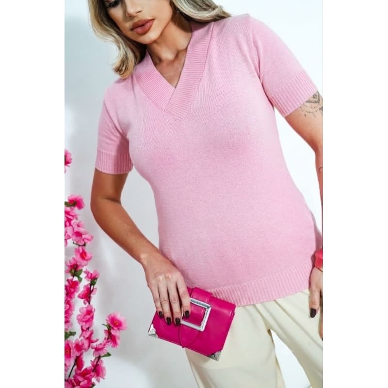 blusa camiseta gola v manga curta