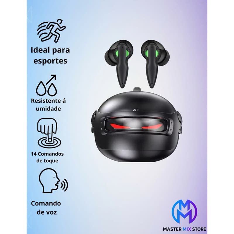 Fone de ouvido Gamer Bluetooth A' Gold TWS FN-B48 Com cancelamento de ruído - Cor Preto - Sem fio