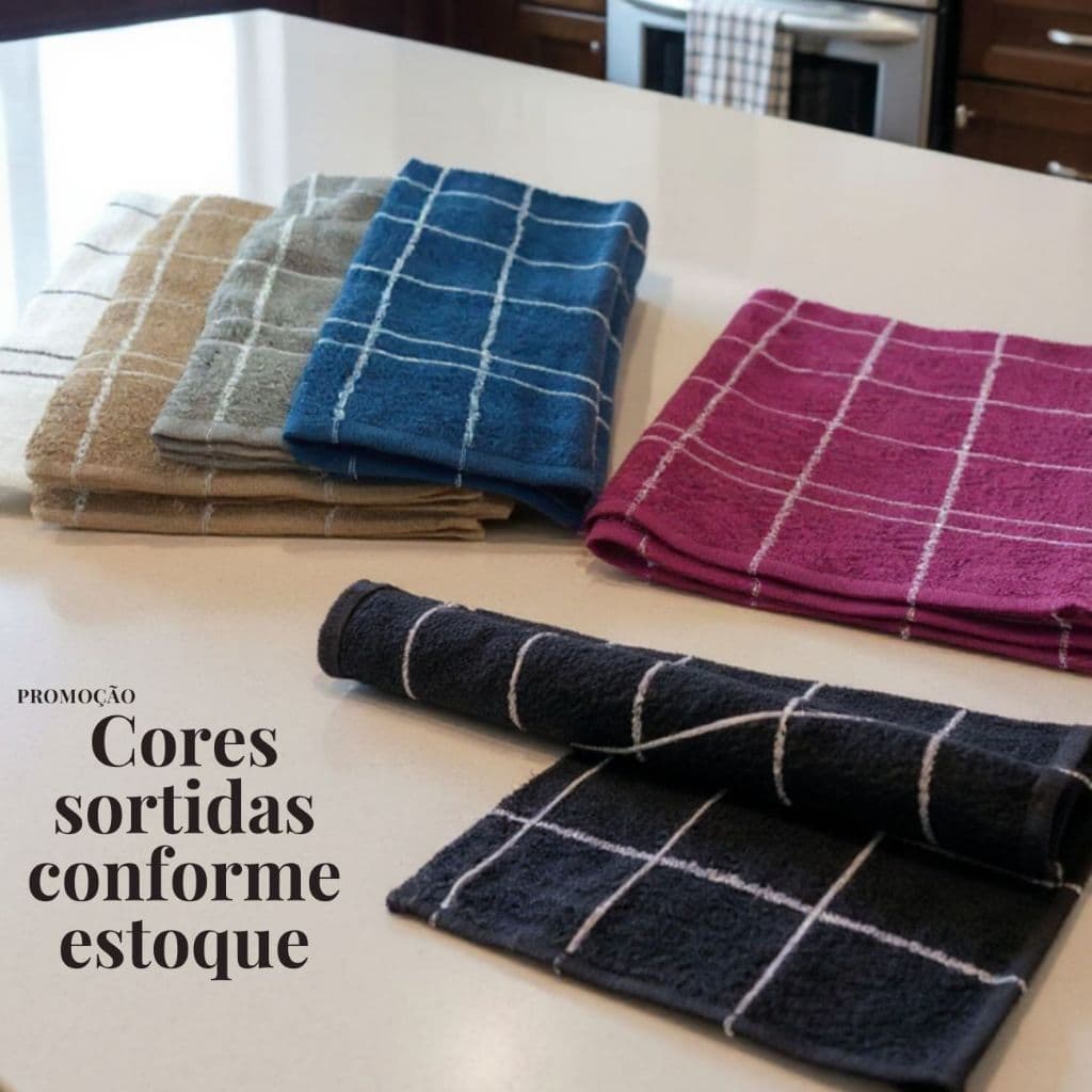 Kit 10 Panos De Prato Atoalhados – 100% Algodão Premium Sortido 45x65cm Enxuga De Verdade Não Solta Fiapo
