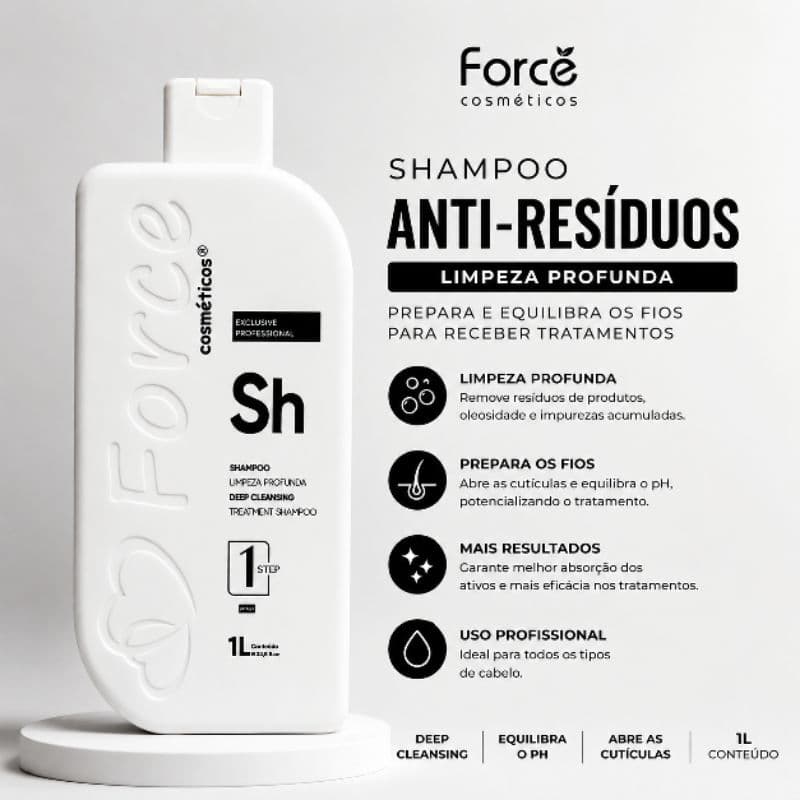 Shampoo Anti-Resíduos Force Cosméticos– Limpeza Profunda 1L | Uso Profissional