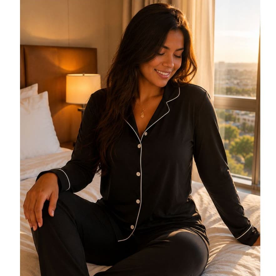 Pijama de Inverno com Gola Americano com Botões para Amamentação Manga Longa e Calça Mayara