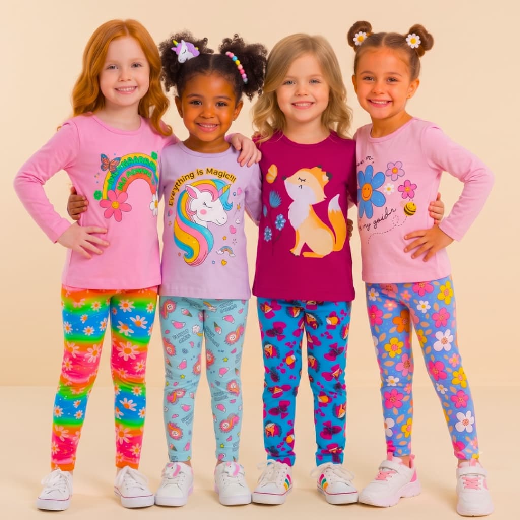 Kit 10 Peças Conjunto Infantil Menina Feminino Inverno 5 Legging 5 Blusinha Manga Longa Meia Estação Algodão 1 a 16 ano