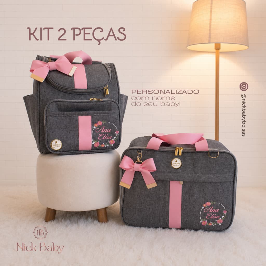 KIT DE BOLSA MATERNIDADE DE LUXO 2 PEÇAS PERSONALIZADO