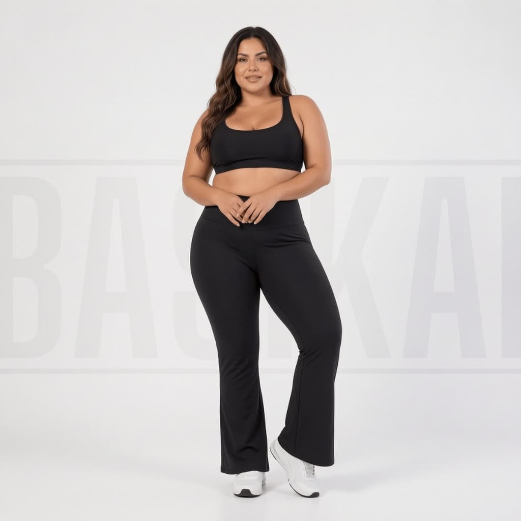 Calça Flare Plus Size Flanelada Boca de Sino Cintura Alta Legging Quentinha Inverno