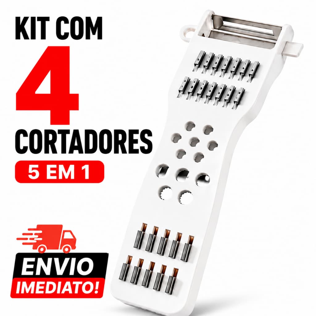 Ralador Manual Multifuncional 5 em 1 | Cortador de Legumes, Queijo, Alho e Chocolate | Kit 1, 2, 3 ou 4 Unidades