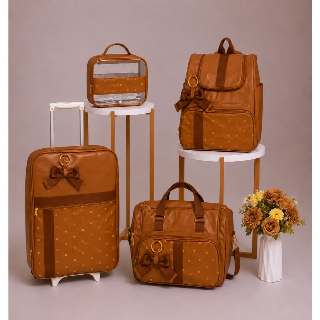 Kit Bolsa Mternidade Caramelo Floral Elegância Organização e Funcionalidade