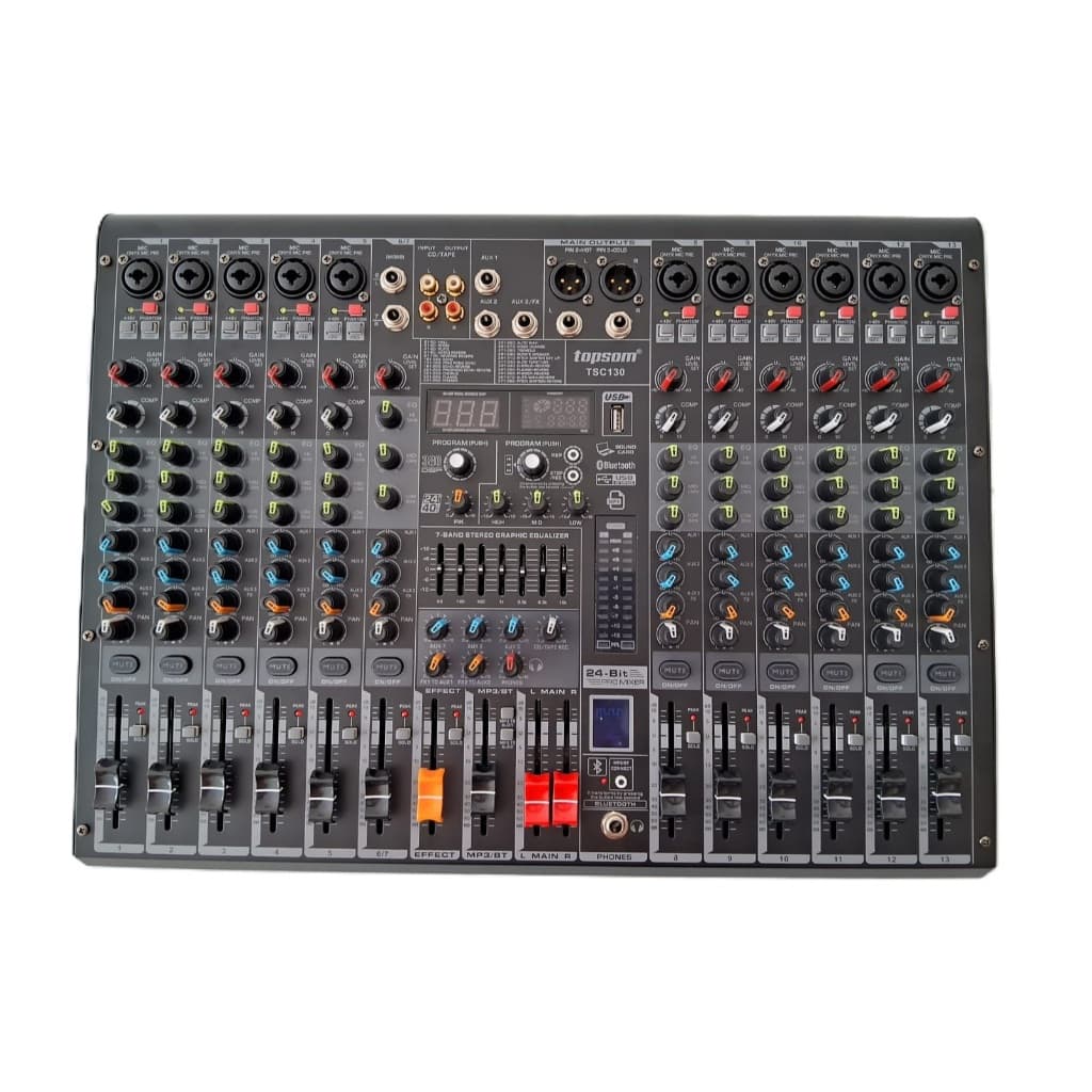 MESA DE SOM 13 CANAIS C/ COMPRESSOR 3 AUX. 380 EFEITOS BOTÃO MUTE TOPSOM TSC-130