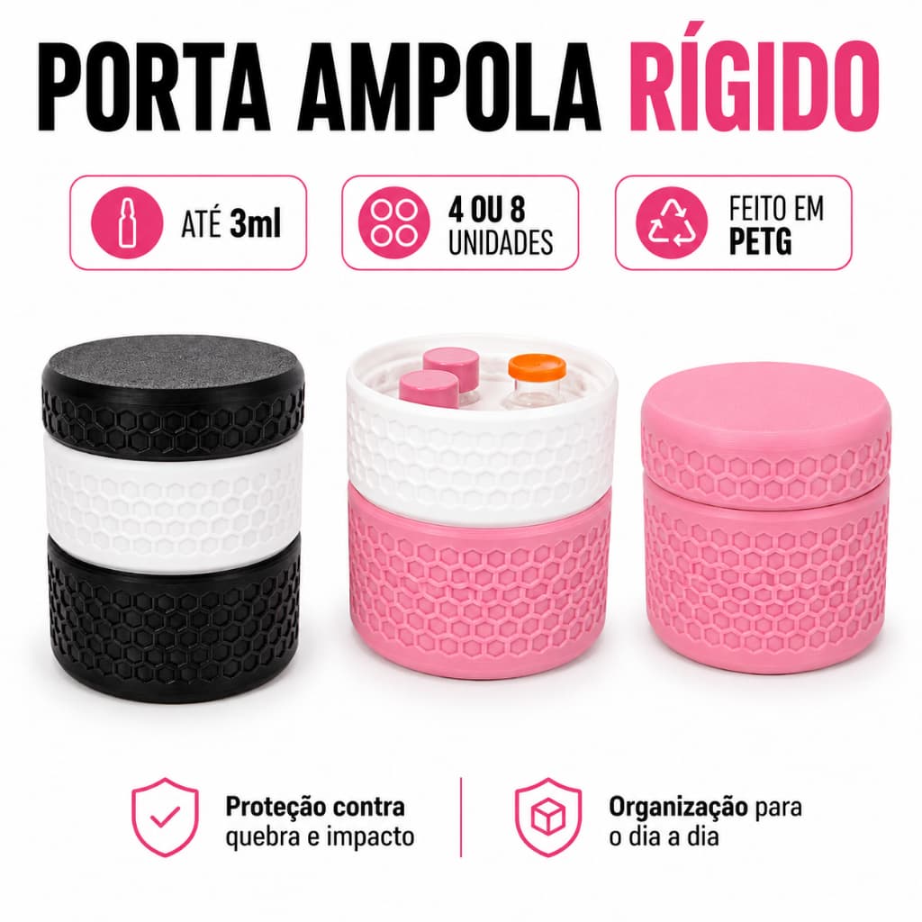 Estojo Porta Ampola 0,5 ml - 3ml Rígido Case 4 ou 8 Unidades Organize Transporte Enfermagem Saúde