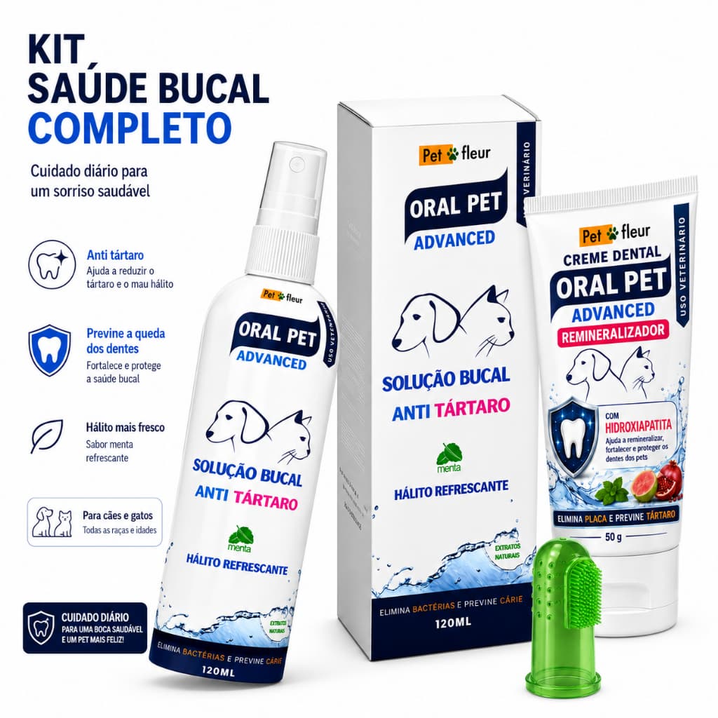 kit Creme Dental Oral Pet  Remineralizador + Spray AntiTártaro + escova - combate Mau hálito e fortalece os dentes