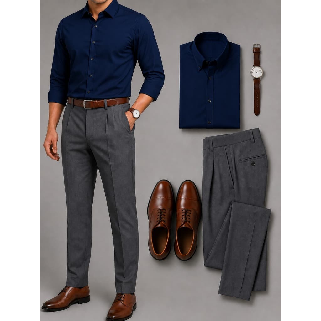 Kit De Calça Social Reta Mais Camisa Manga Longa Slim De Botão 40 Ao 48 - P Ao GG