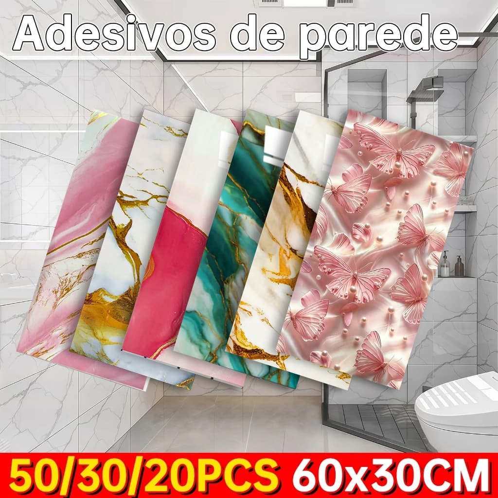 5/25 pedaço Revestimento Vinílico Padrão Mármore 30x60cm, Impermeável, Lavável, Instalação Simples para Sala
