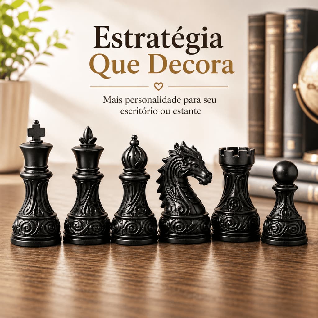 Kit Peças de Xadrez Decorativas 6 ou 12 Unidades Enfeite Escritório Sala Estante