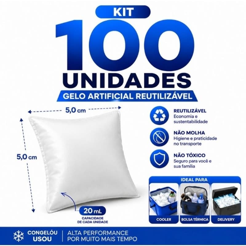 Gelo Reutilizável 20 ml Para Cooler Bolsa Térmica Delivery Transporte Remédio Kit 100 un Gelox em Gel