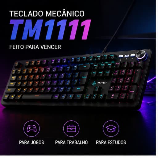 Teclado Gamer Mecânico RGB ABNT2 USB Delta TM1111 LED Colorido
