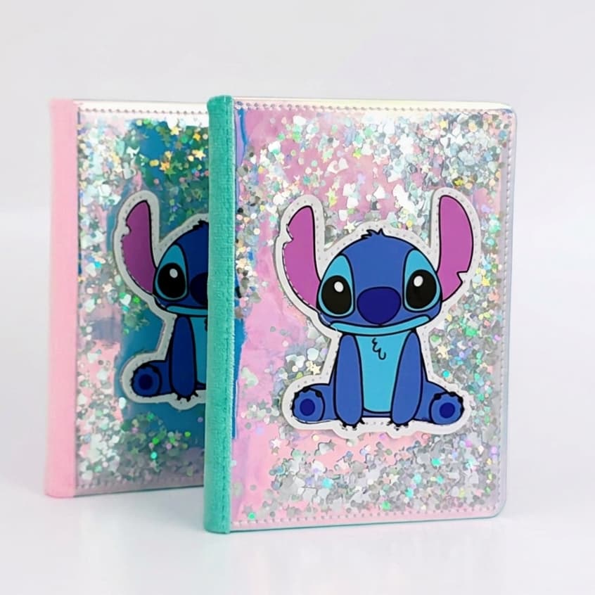 Caderno Stitch Com Glitter e Capa Peluciada - Caderno Brilhante