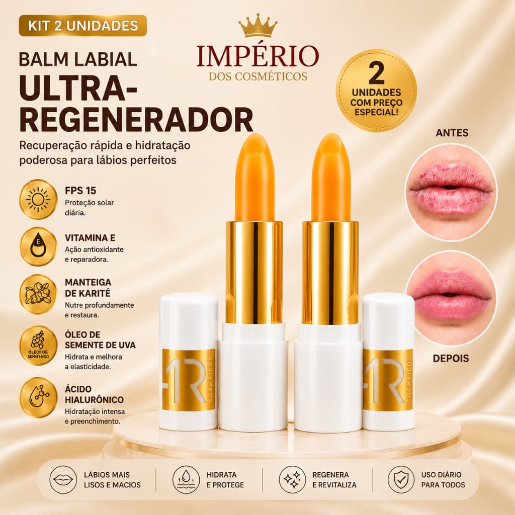 Kit 2 Balm Labial Ultra Regenerador Ácido Hialurônico FPS 15 AR Maquiagem Abelha Rainha 3,5g
