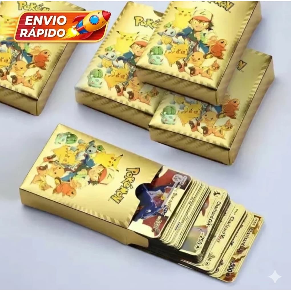 Kit Cartas Pokémon 55 Peças Gold Edition Cards Raros e Colecionáveis