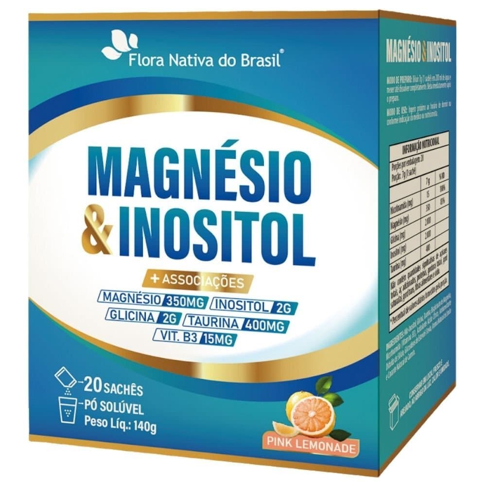 Suplemento de Magnésio e Inositol Flora Nativa – Sabor Pink Lemonade (20 Sachês)