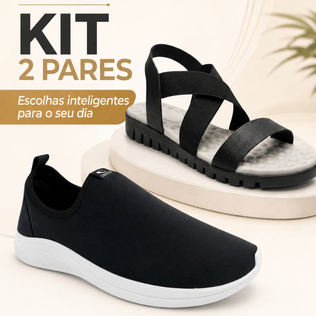 Kit Sandália Papete Feminina Ortopédica e Tênis Calce Fácil Palmilha Massageadora Confortável