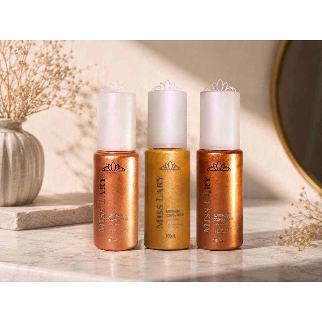 KIT COM 3 ILUMINADORES SPRAY MISS LARY- LUXO E PODER, CAPRICHA NO GLOW E RAIO DE SOL