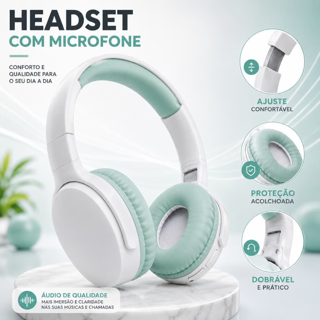 Fone Bluetooth Headphone Sem Fio Bluetooth 5.3 Over Ear Confortável