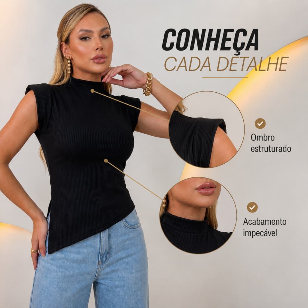 Blusa Feminina Estilosa Elegante T shirt da Moda Camiseta Assimetrica Blusas Baby Tee