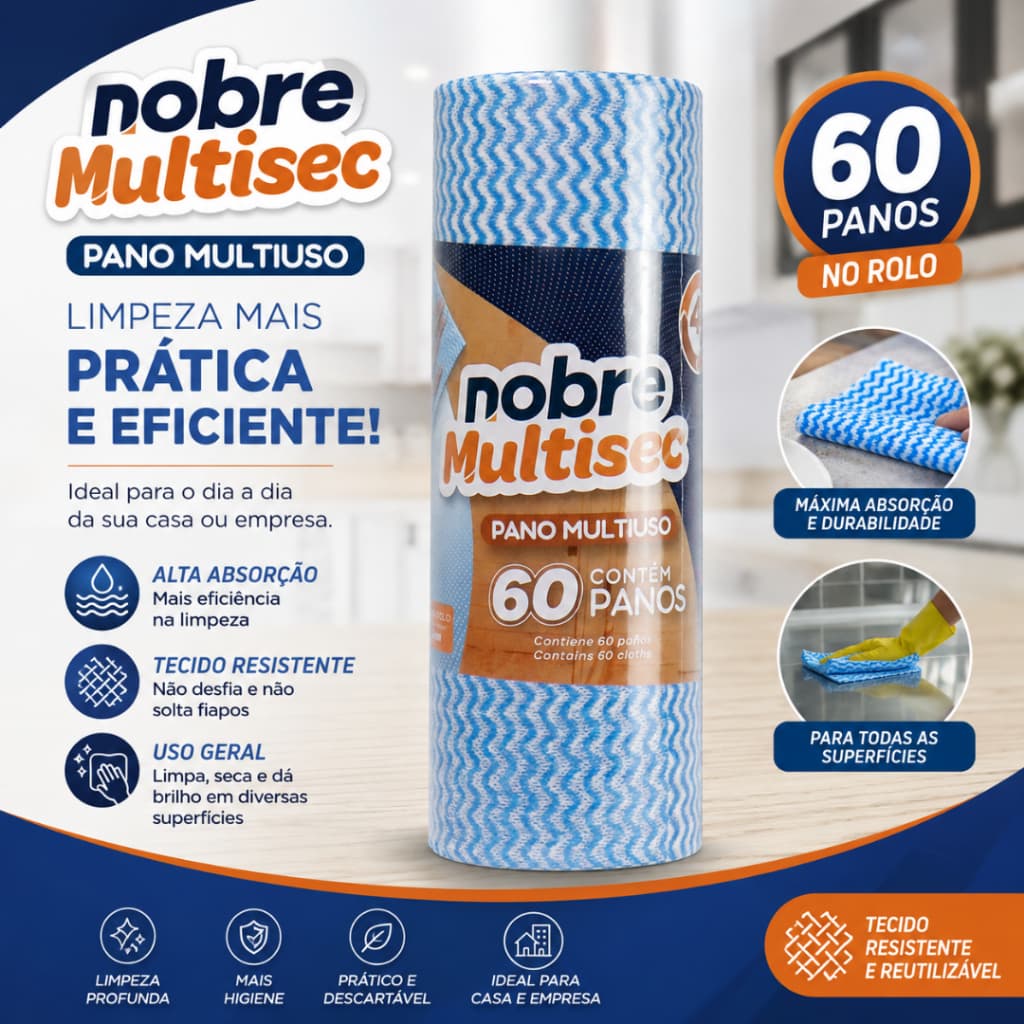 Pano Multiuso Perfex Azul Nobre Multisec 28x30m Rolo Limpeza Industrial Comercial Doméstica