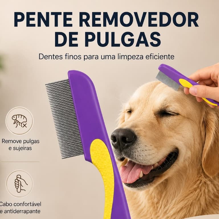 Pente Fino Anti Pulgas Tira Pulgas Carrapatos Remove Pelos Mortos Cachorro Gato Pet