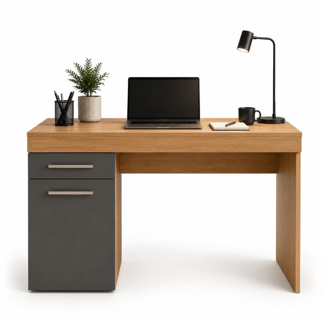 Escrivaninha Com 1 Gaveta 1 Porta E Corrediças Telescópicas Mesa De Escritório Home Office 115cm Cor Grafite Canela