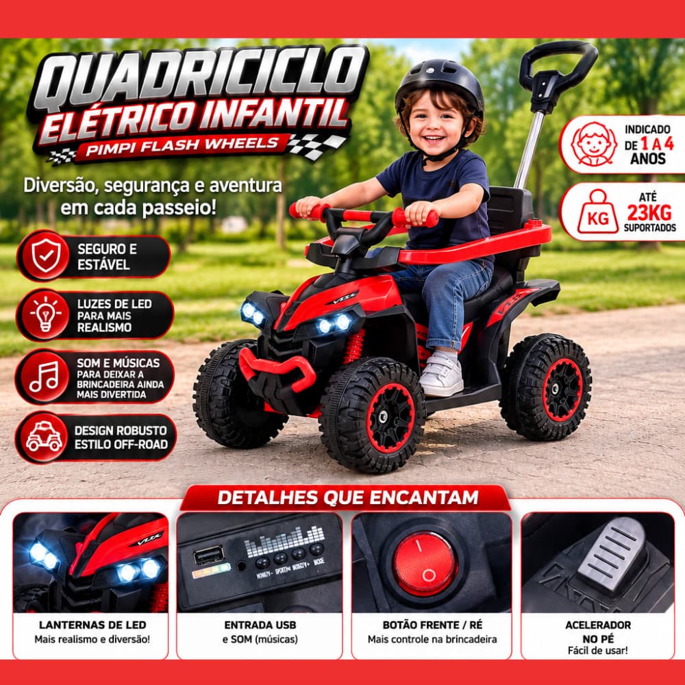 Quadriciclo Elétrico Infantil Maral 6V com Farol e Músicas