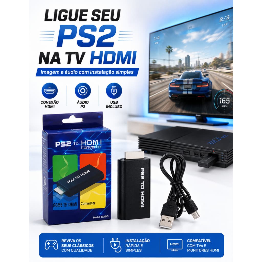 Adaptador Conversor Ps2 Audio Vídeo Av Para Cabo Hdmi