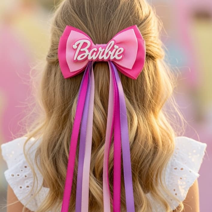 Kit 2 Pares Laços Infantis Minnie + Barbie Boutique com Fitas Presilha 8cm