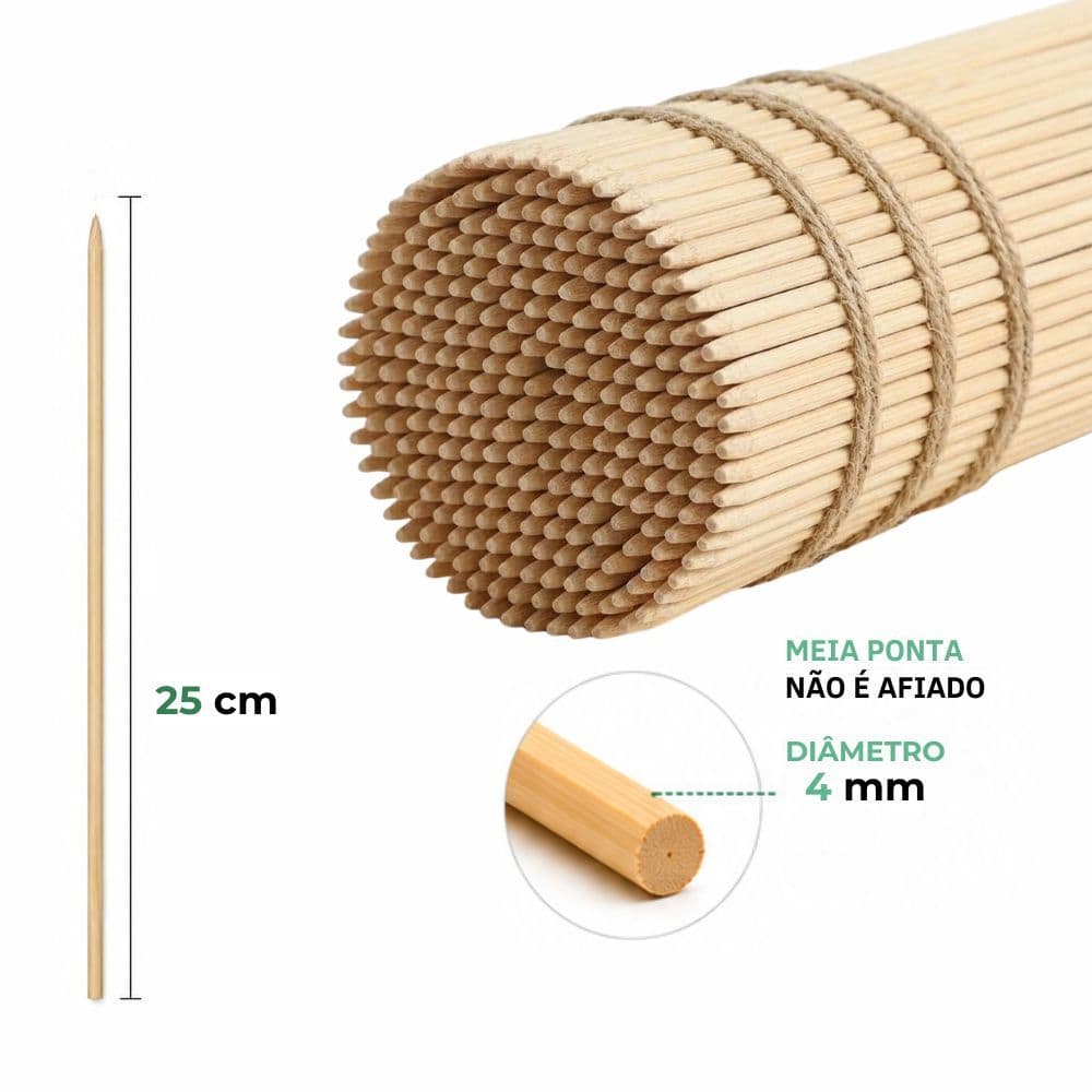 Espetos De Bambu 1/2 Ponta: 1000 Unidades de 25cm por 4mm