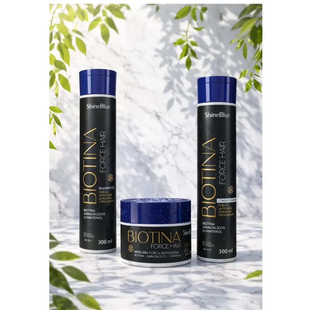 Kit  Biotina Force Shine Blue Shampoo Condicionador Máscara