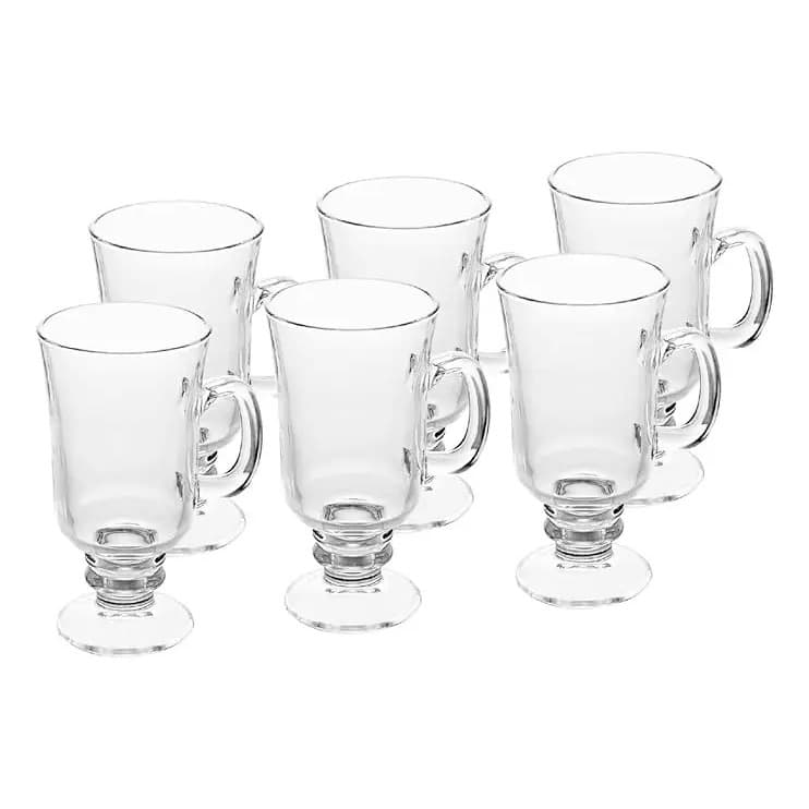 Jogo de 6 Canecas de Vidro Irish Coffee - Vidro Transparente, Base Estável, 250ml