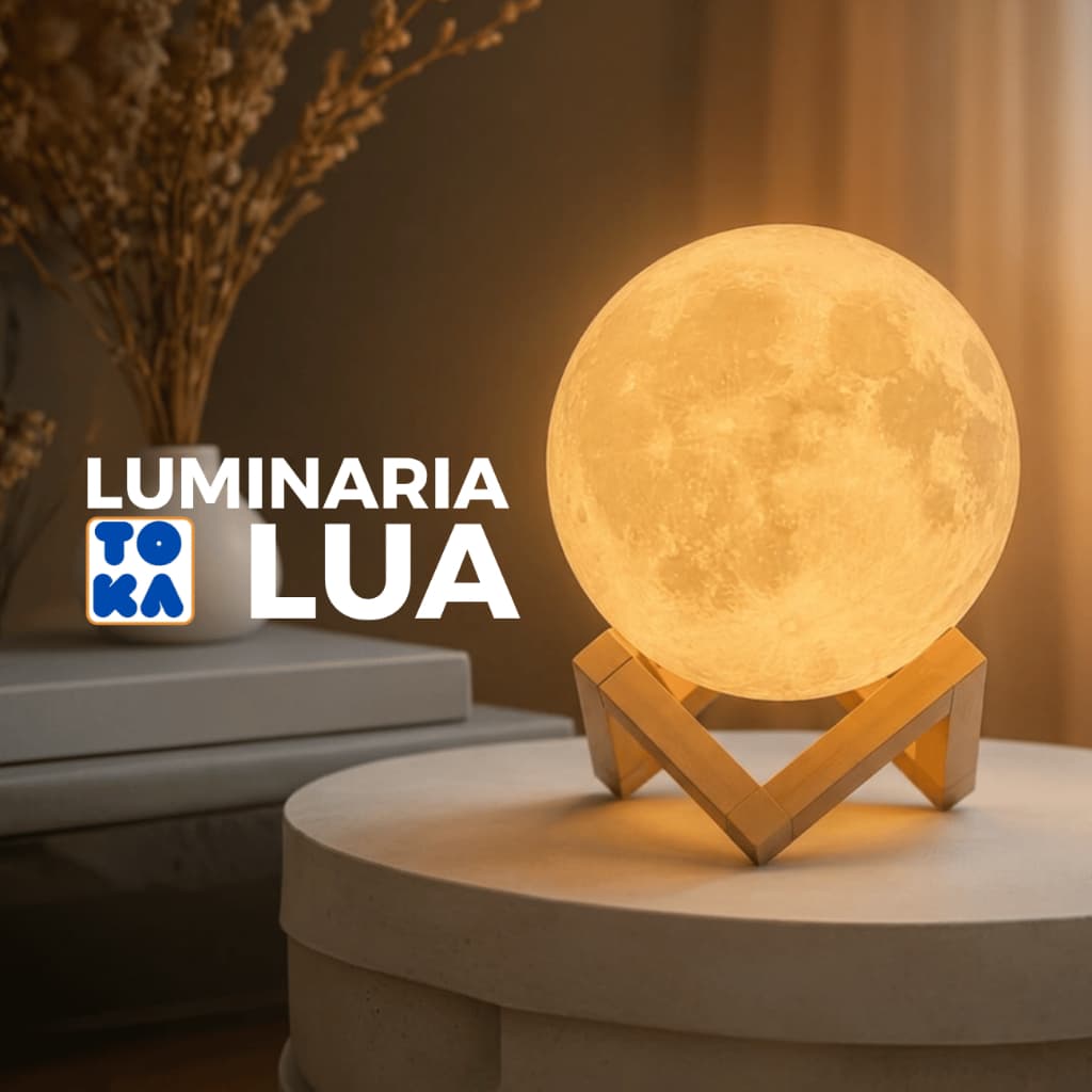 Luminaria Lua Cheia de Mesa com Suporte Led Sem Fio Decoração 3D 10cm