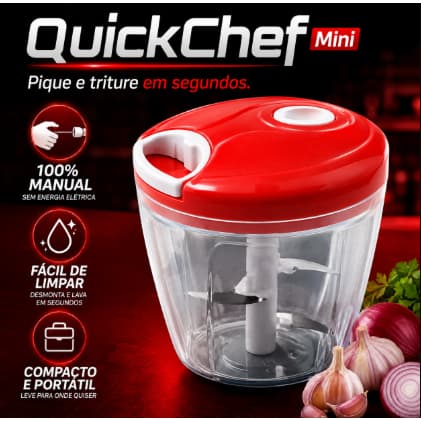 Mini Processador Manual Triturador de Alimentos Portátil Picador de Alho Cebola Legumes Frutas QuickChef Mini