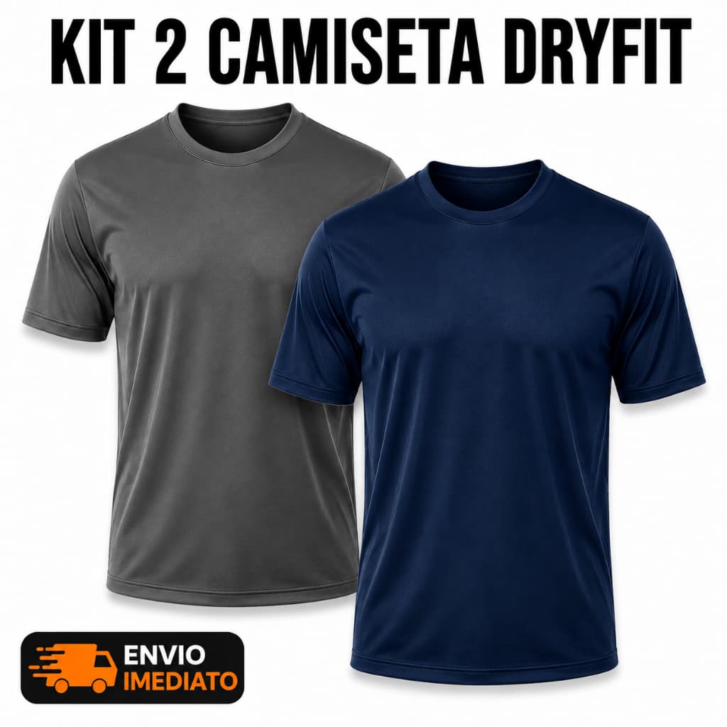 Kit 2 Camiseta Dry Fit Masculina Premium – Academia, Treino, Corrida e Dia a Dia (Azul e Cinza)