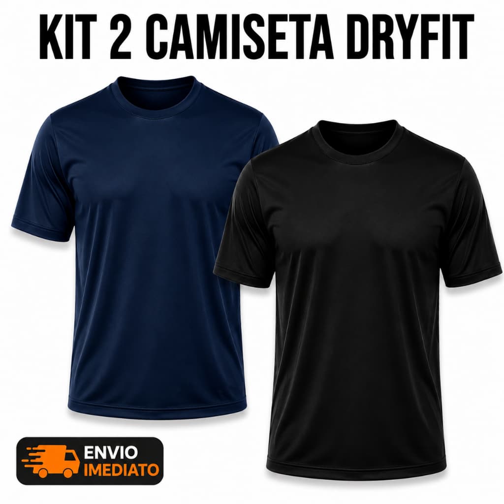 Kit 2 Camiseta Dry Fit Masculina Premium – Academia, Treino, Corrida e Dia a Dia (Azul e Preto)