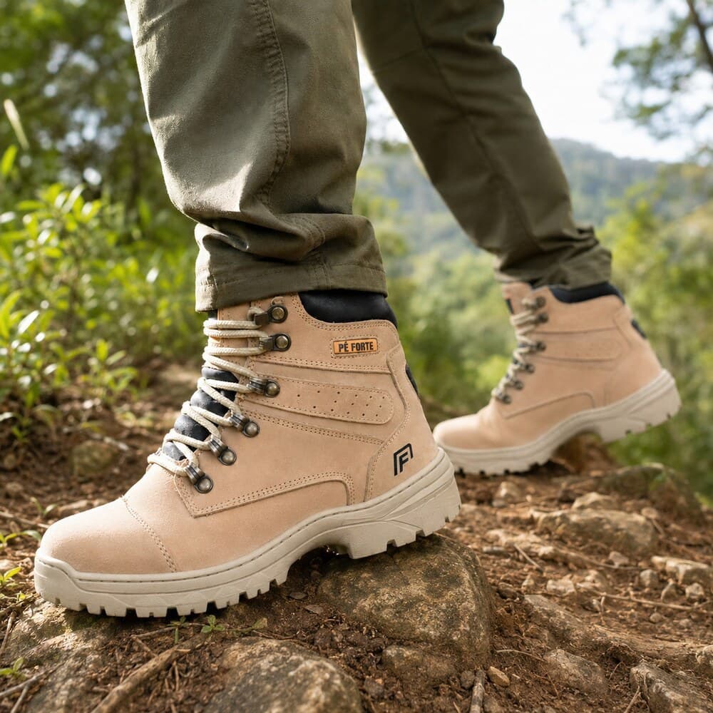 Bota Adventure Coturno Couro Trekking Antiderrapante Respirável Unissex Trilha Montanha Trabalho Confortável e Segura