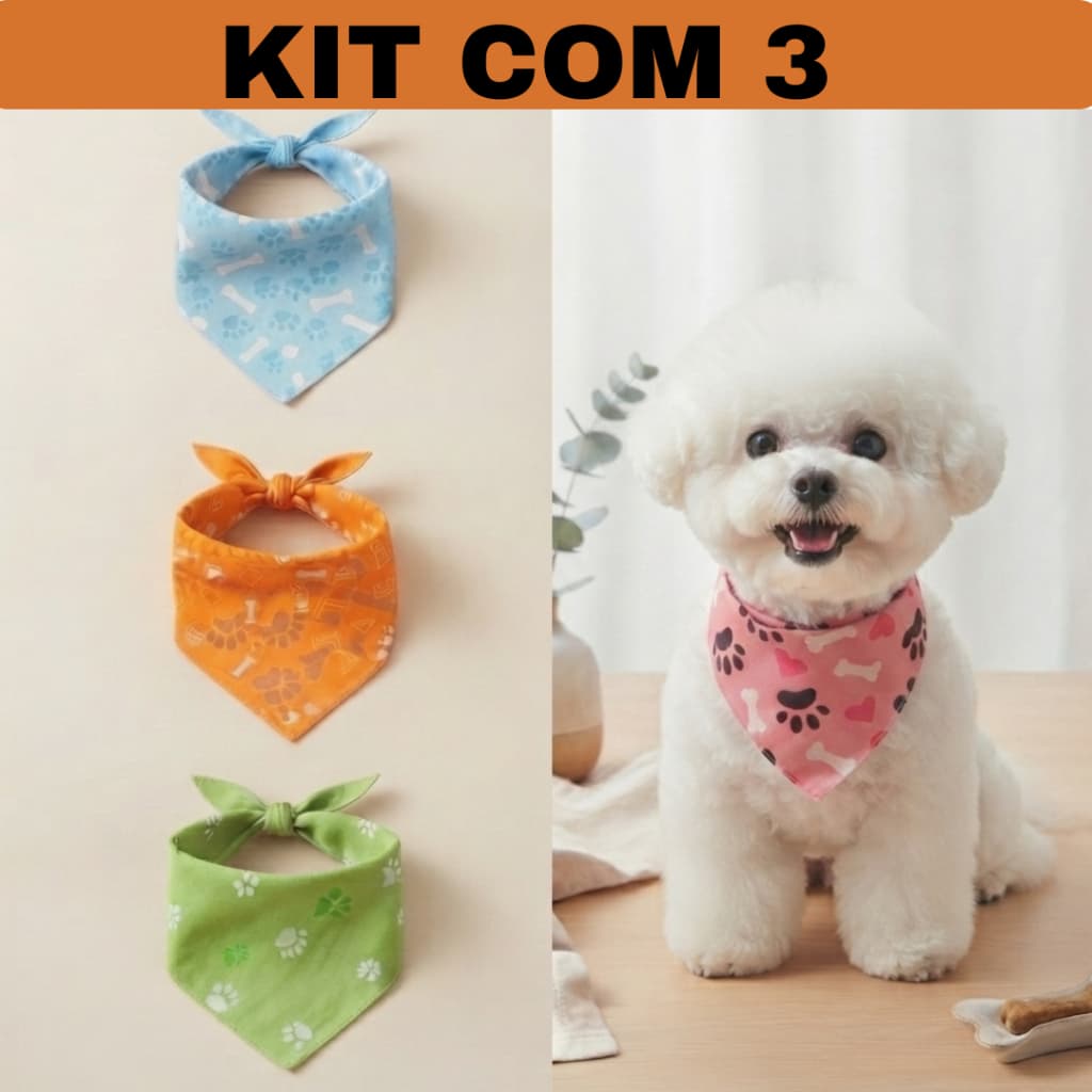 Kit com 3 bandanas Pet  para Cachorro Pet Banho e Tosa Gatos