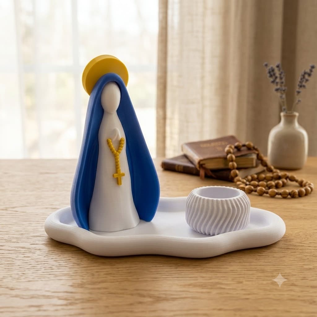 Kit Nossa Senhora Aparecida + Bandeja Decorativa & Porta-Vela (16cm)- Amor, fé, Religiosidade, Igreja, Mãezinha