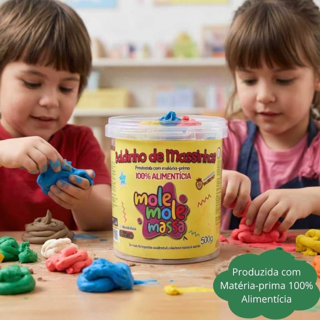 Baldinho 500g com 34 Massinhas de Modelar Multicores Mole Mole Massa atóxica matéria-prima alimentícia
