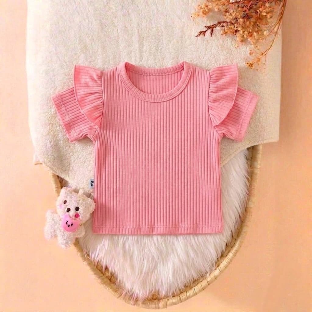 Blusa Canelada de Manga Curta Menina Verão Conforto