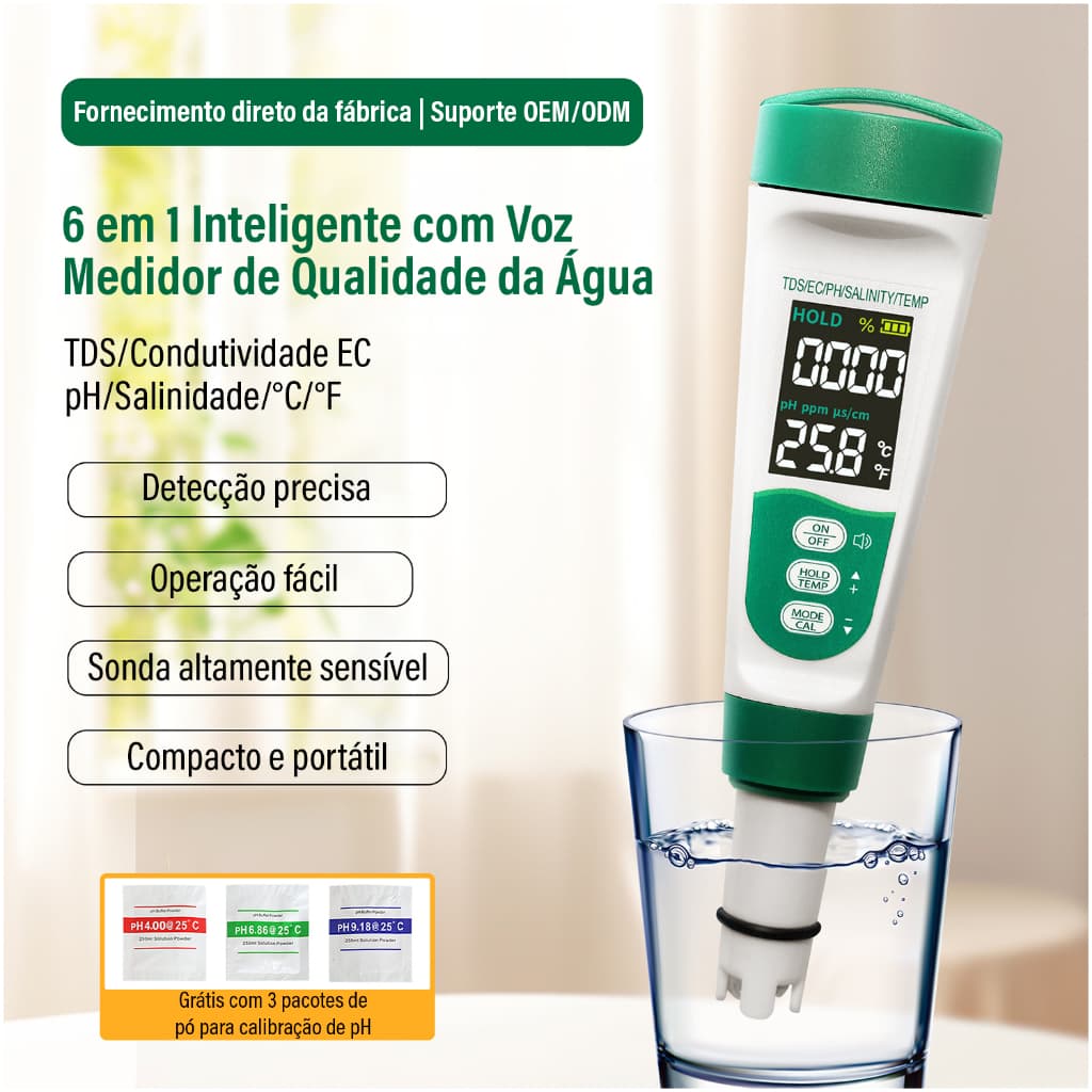 Medidor De pH Digital Newpet Portátil + 3 Pós Calibração Teste De Água Aquário Piscina