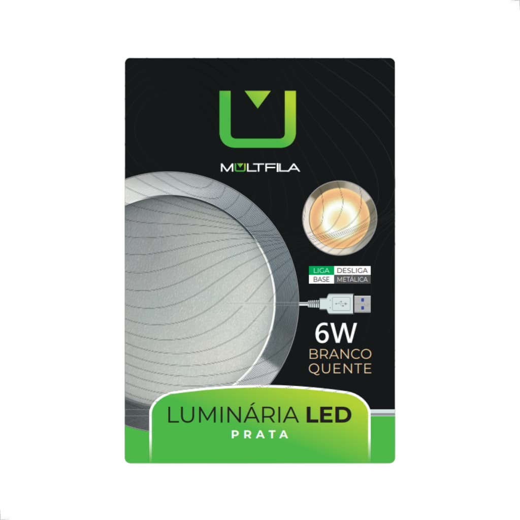 LUMINÁRIA LIGA/ DESLIGA BRANCO QUENTE 6W - PRATA