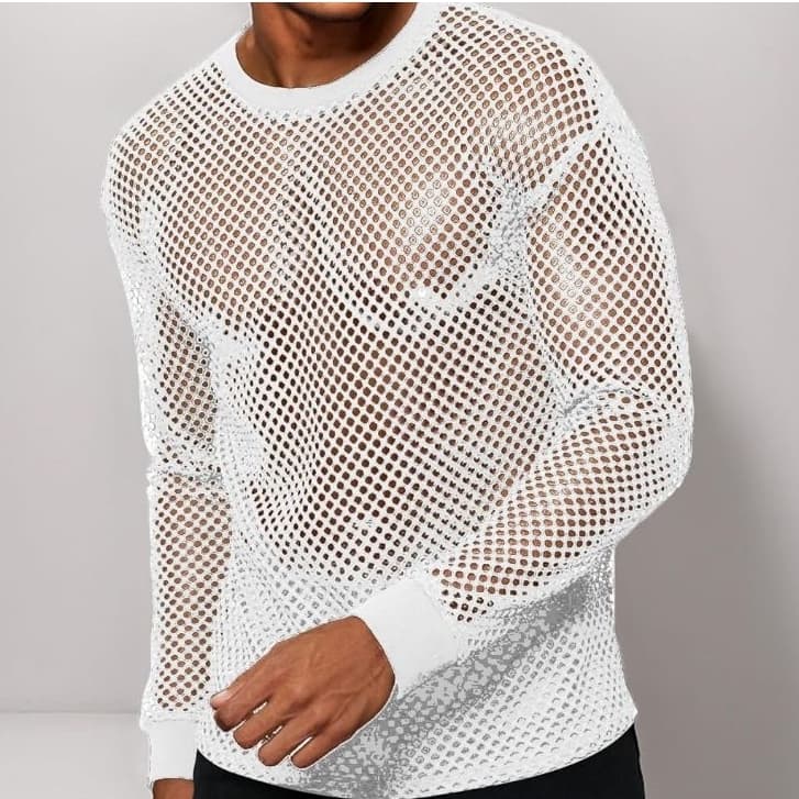 Camiseta Masculina Trasparente Tela Arrastão Manga longa